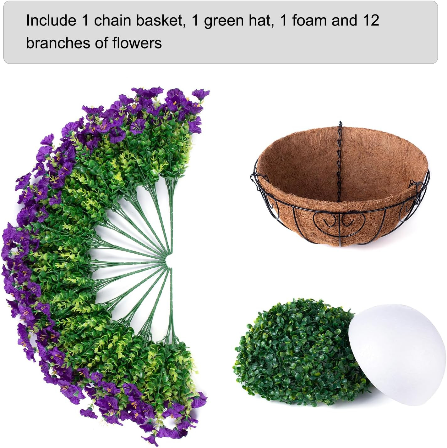 UV Resistant Faux Purple Morning Glory Basket for Outdoor Spring Decor