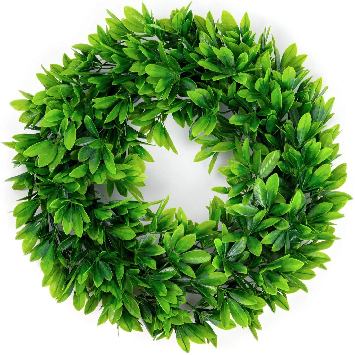 17″ Artificial Green Leaves Wreath, Artificial Boxwood Wreath