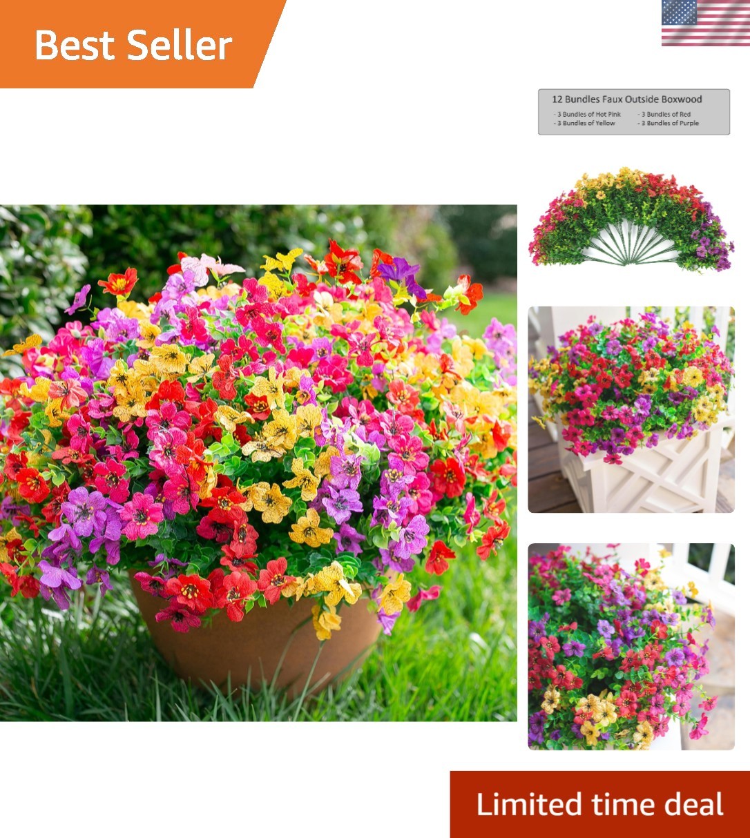 Colorful Faux Daisy Flower Bundles with Eucalyptus – Perfect for Outdoor Spaces