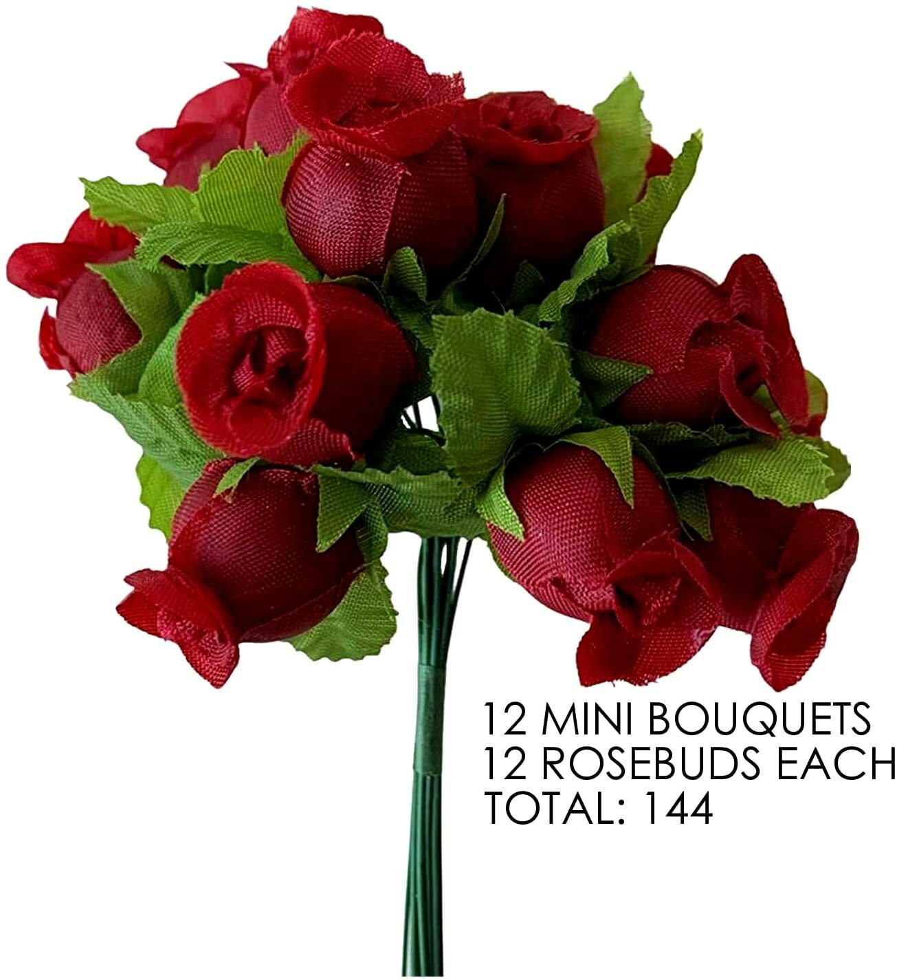 Burgundy Artificial Silk Flower Roses -12 Mini Bouquets of 12 Rosebuds 144 Total