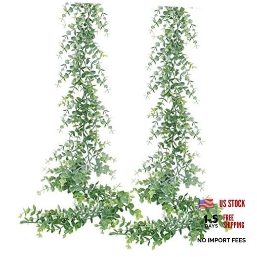 2 Pack Faux Eucalyptus Garland, 12Ft Artificial Vines Fake 2 Packs Grey Green