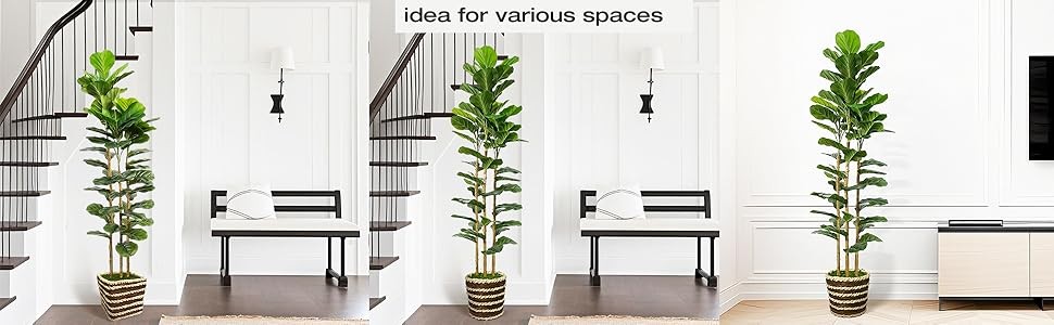 Artificial Fiddle Leaf Fig Tree Indoor with Woven Basket – 5ft Tall Fake Tree