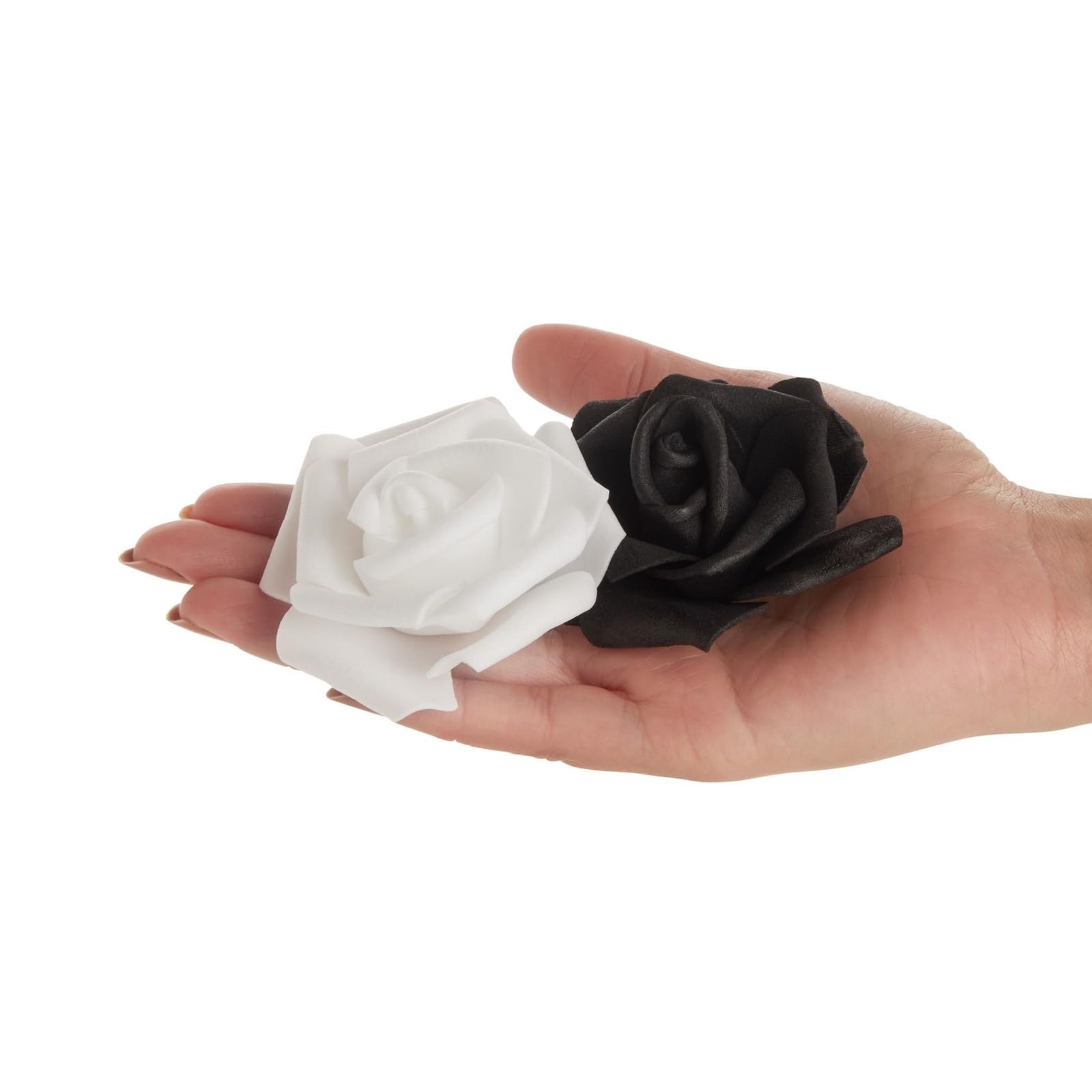 Black & White Roses Stemless Foam Rose Heads – 100 Pack, 3 in Polyethylene Cr…