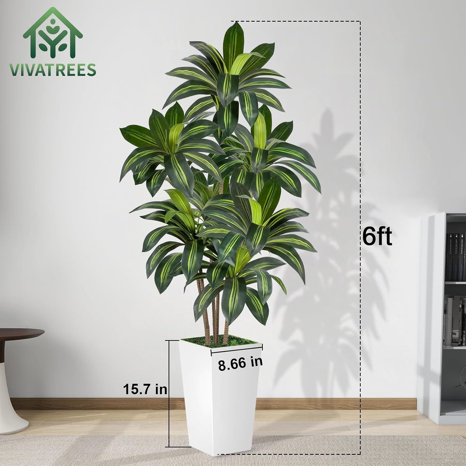Dracaena Tree 6FT Artificial 72in Tall Faux Dracaena Tree W/ 15.7 White Planter