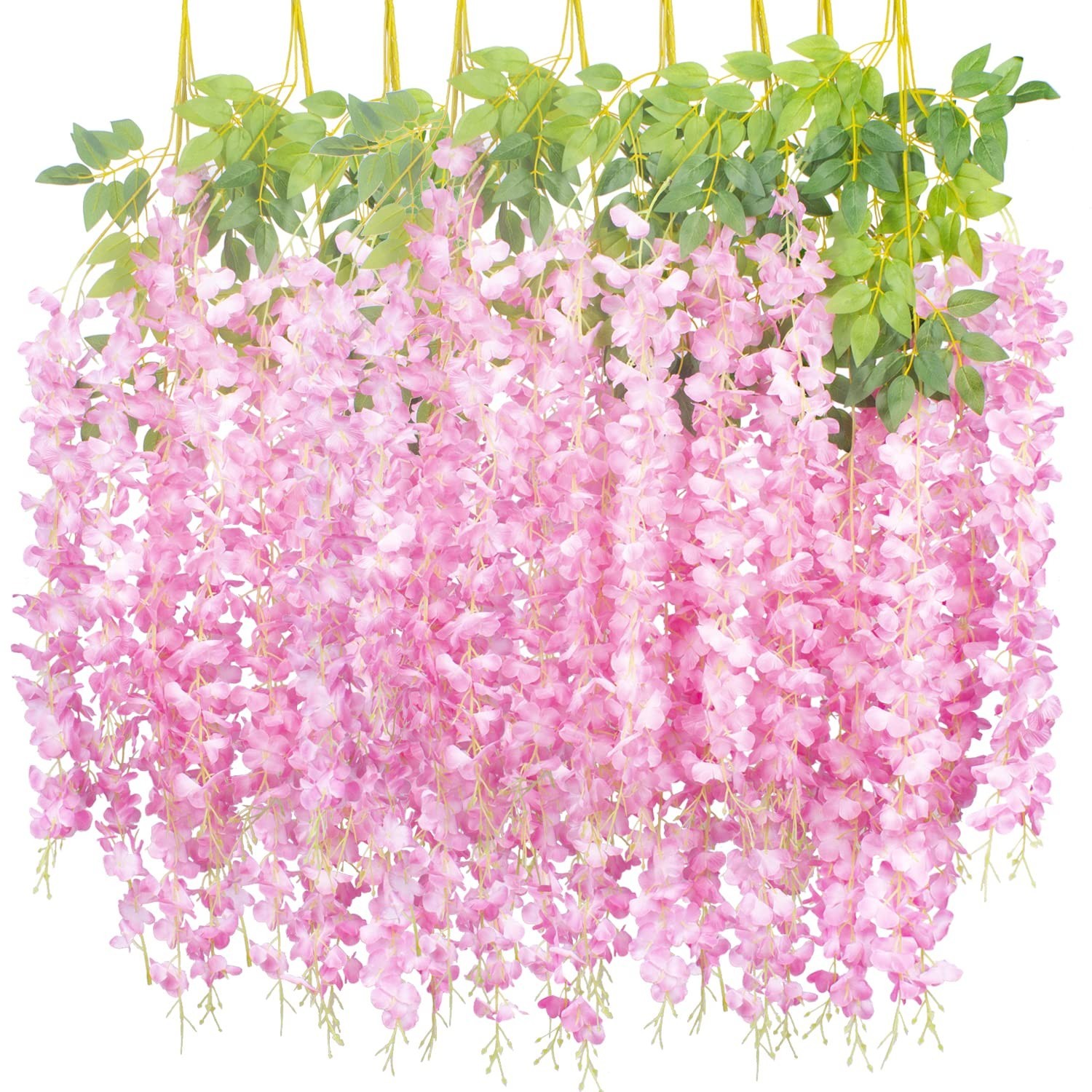 12 Pack Silk Wisteria Vine Hanging Flowers – Artificial Pink Floral Decor