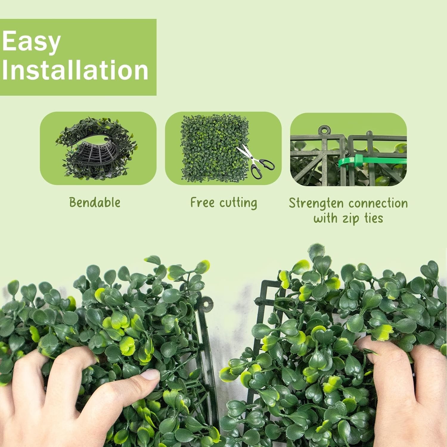 Grass Wall Panels 12 PCS 10″x 10″ Artificial Boxwood Panels with 50 Zip Ties,…