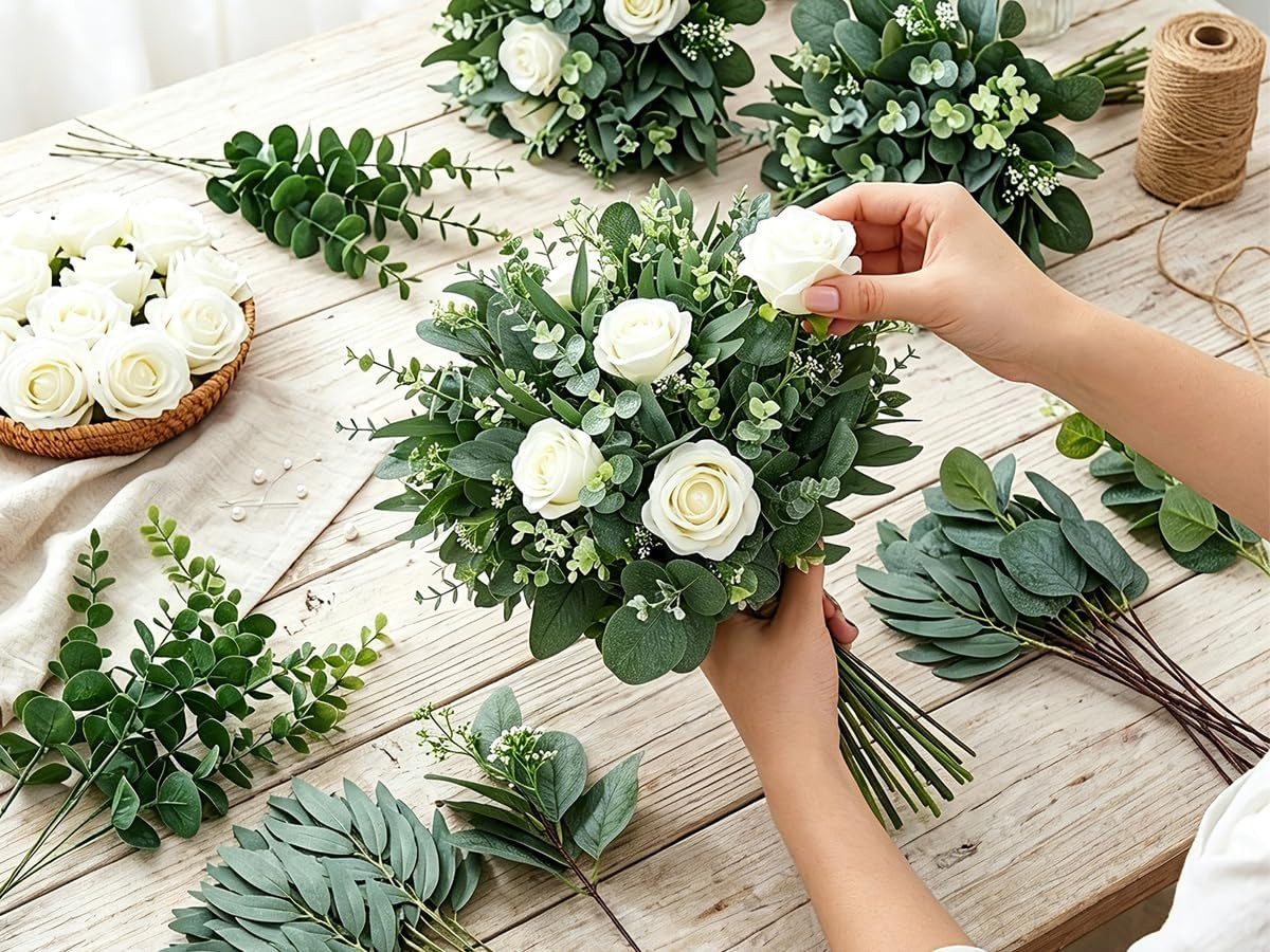 Bulk Faux Eucalyptus Leaves Stems for DIY Floral Arrangements & Decor