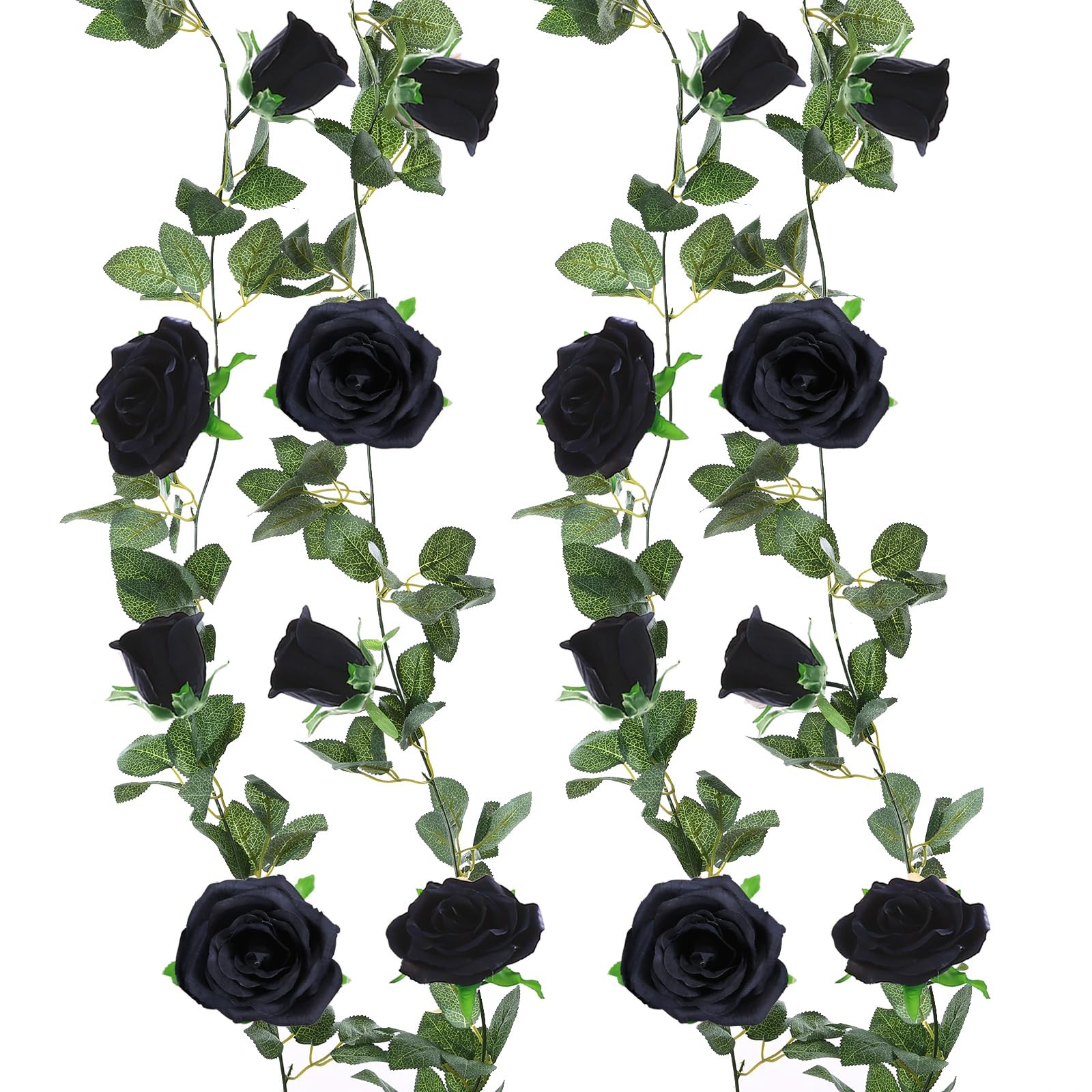 2 Pack Black Artificial Flower Garland Each 6.5FT Fake Rose Vine Hanging Rose…