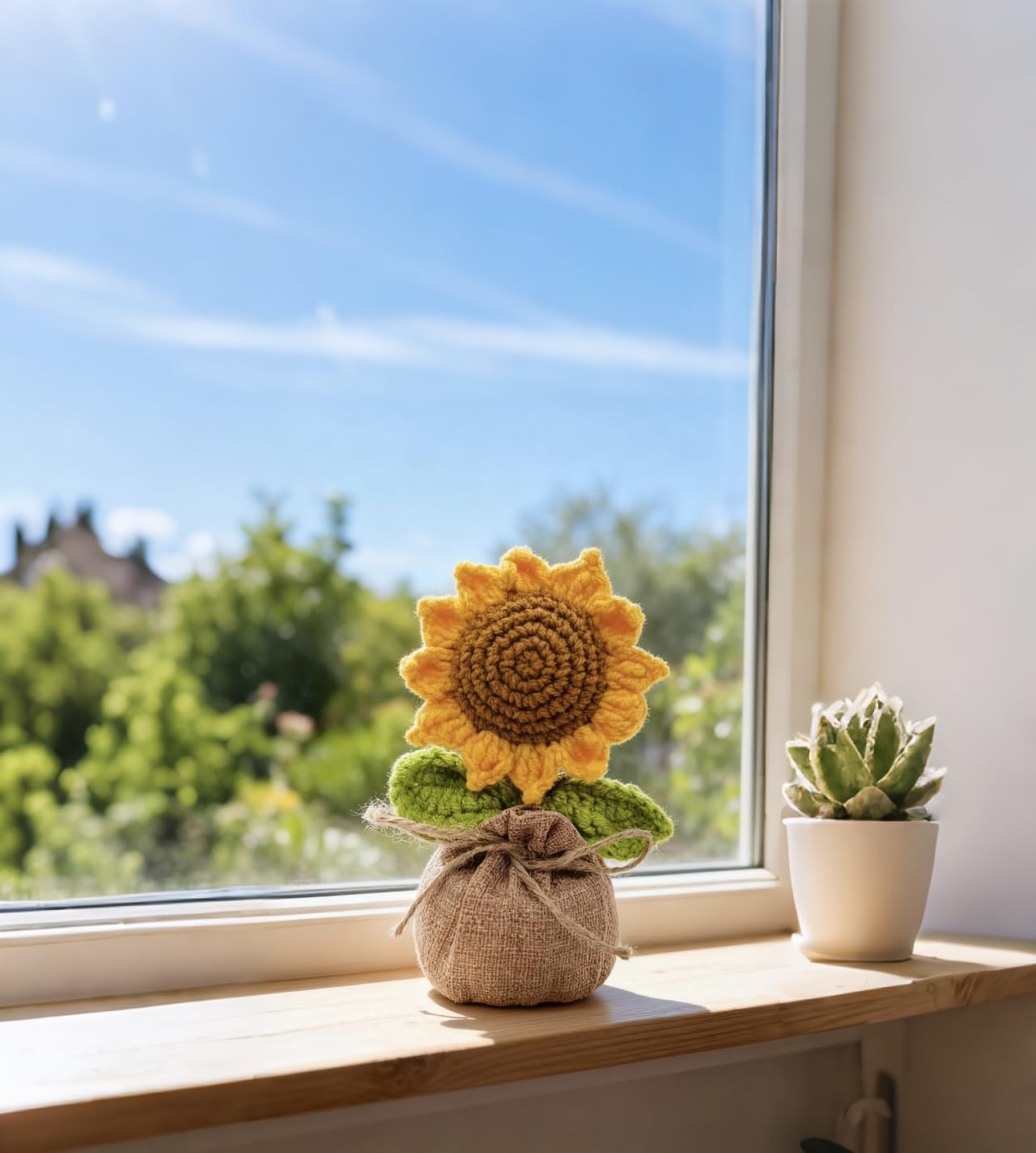 Andvon Crochet Sun Flowers Potted Flower, Handmade Knitted Sun Flores Birthday