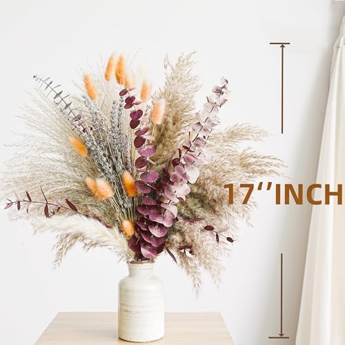 Fall Dried Flower Bouquet with Pampas Grass, Orange Bunny Tails, B – Fall