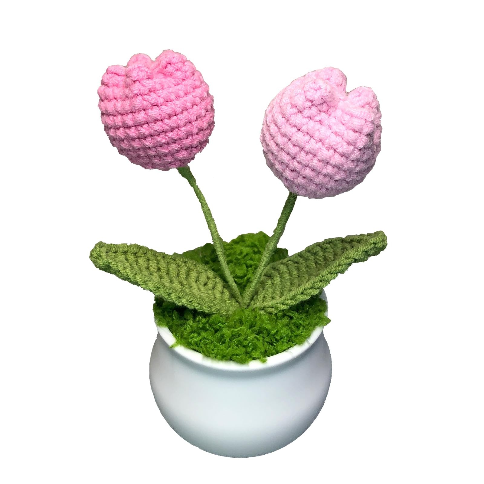 Crochet Flowers, Potted Pink Gradient Tulips, Car Dashboard, Home Office Decor