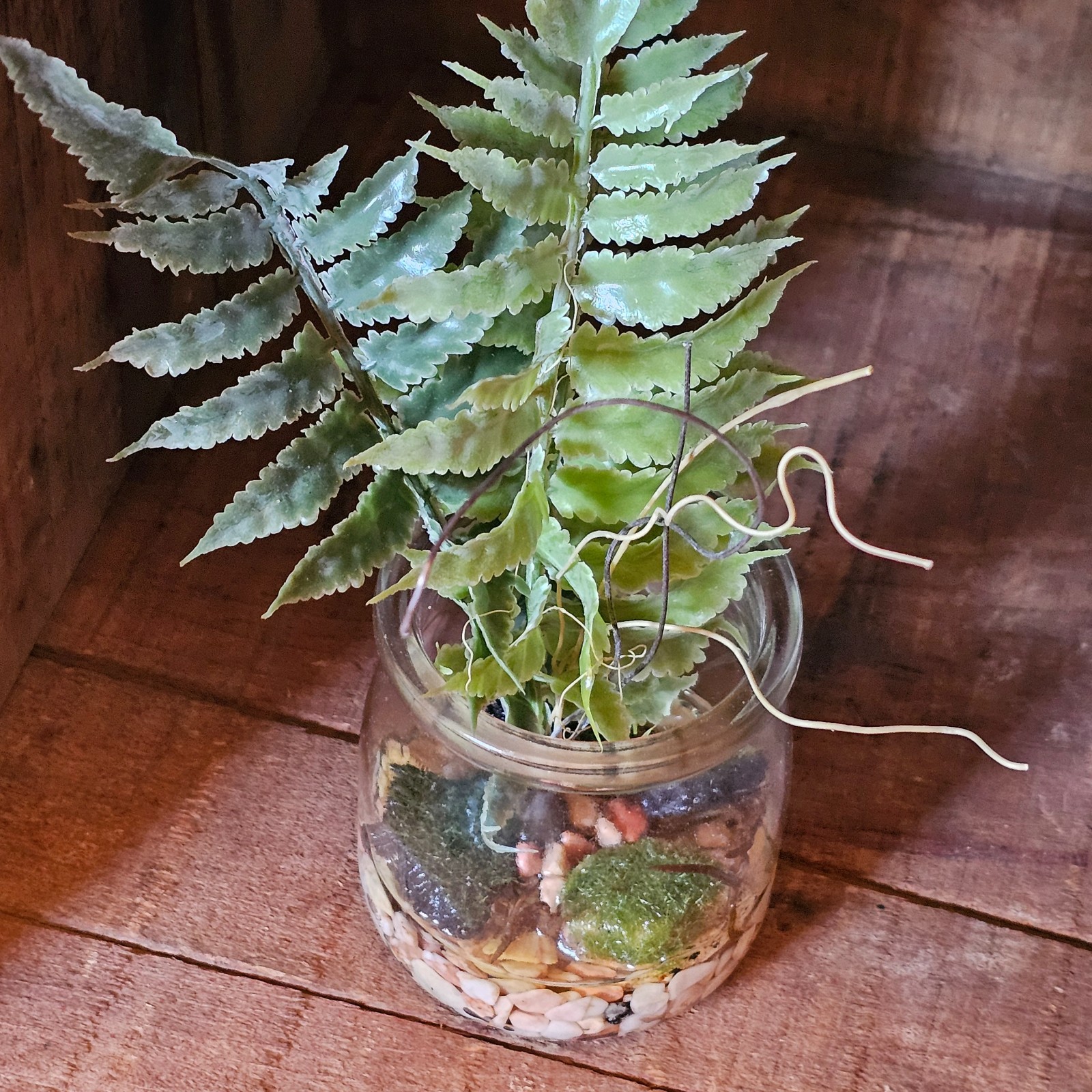 Boston Fern with Fake water Tiered Tray Artificial plants Primitives by Kathy