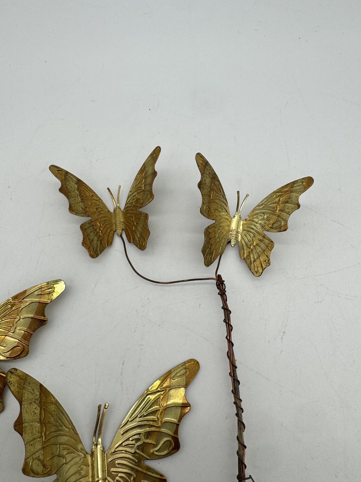Vintage Gold Metal Butterfly Picks Stems Floral Craft Decor Set of 3