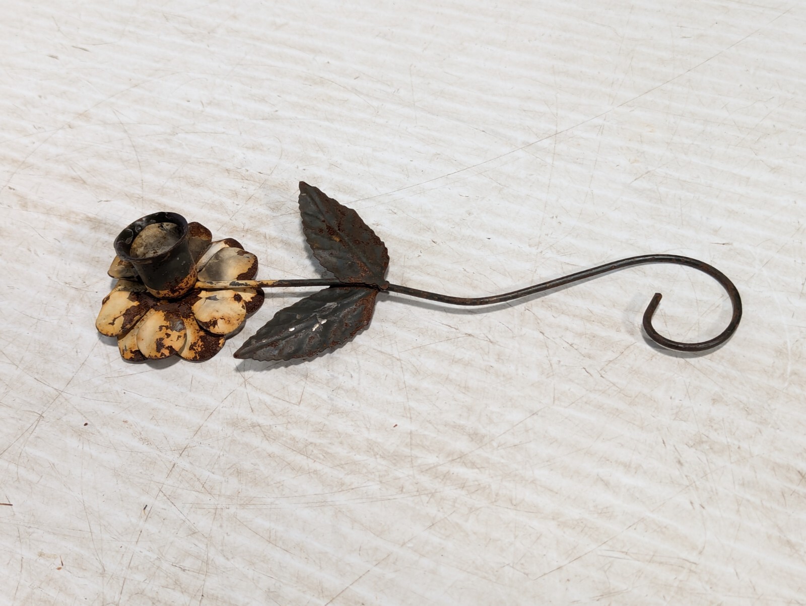 Antique Rustic Forged Metal Flower Sculpture, candleholder -Free Shipping