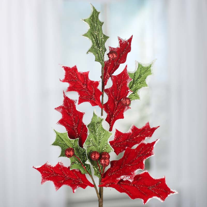 Set of 2 Sparkling Velvet 26-1/2″ Artificial Holly Floral Sprays