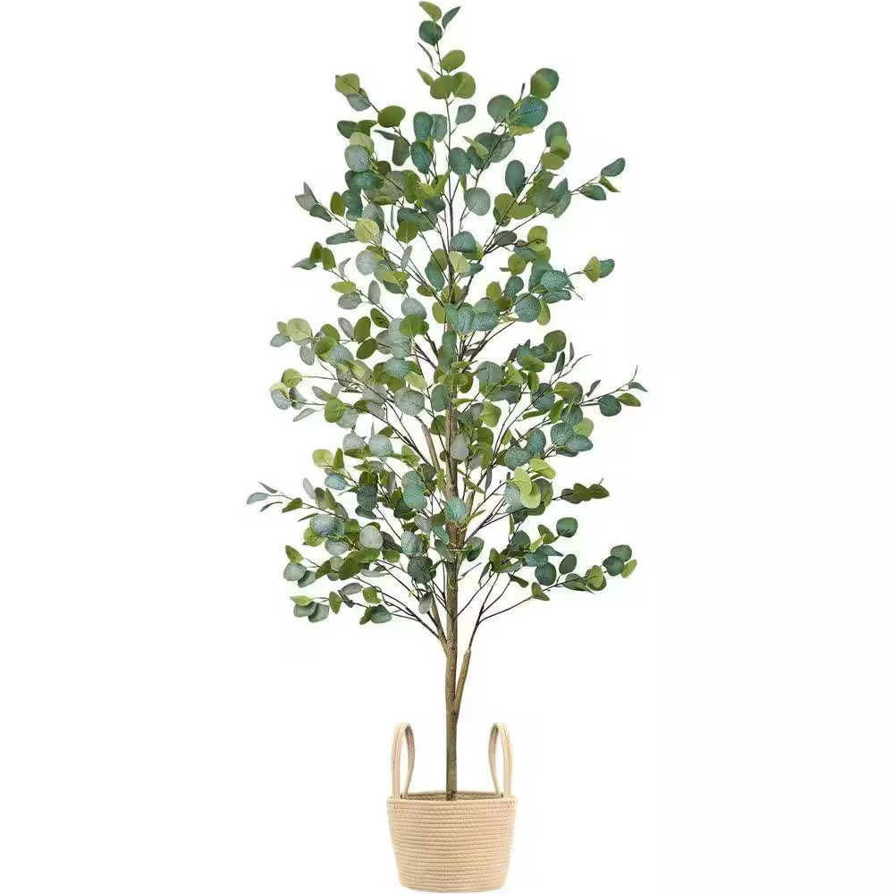 72.00 In. Artificial Eucalyptus Tree in Planter Basket Indoor Decorative Silk Pl