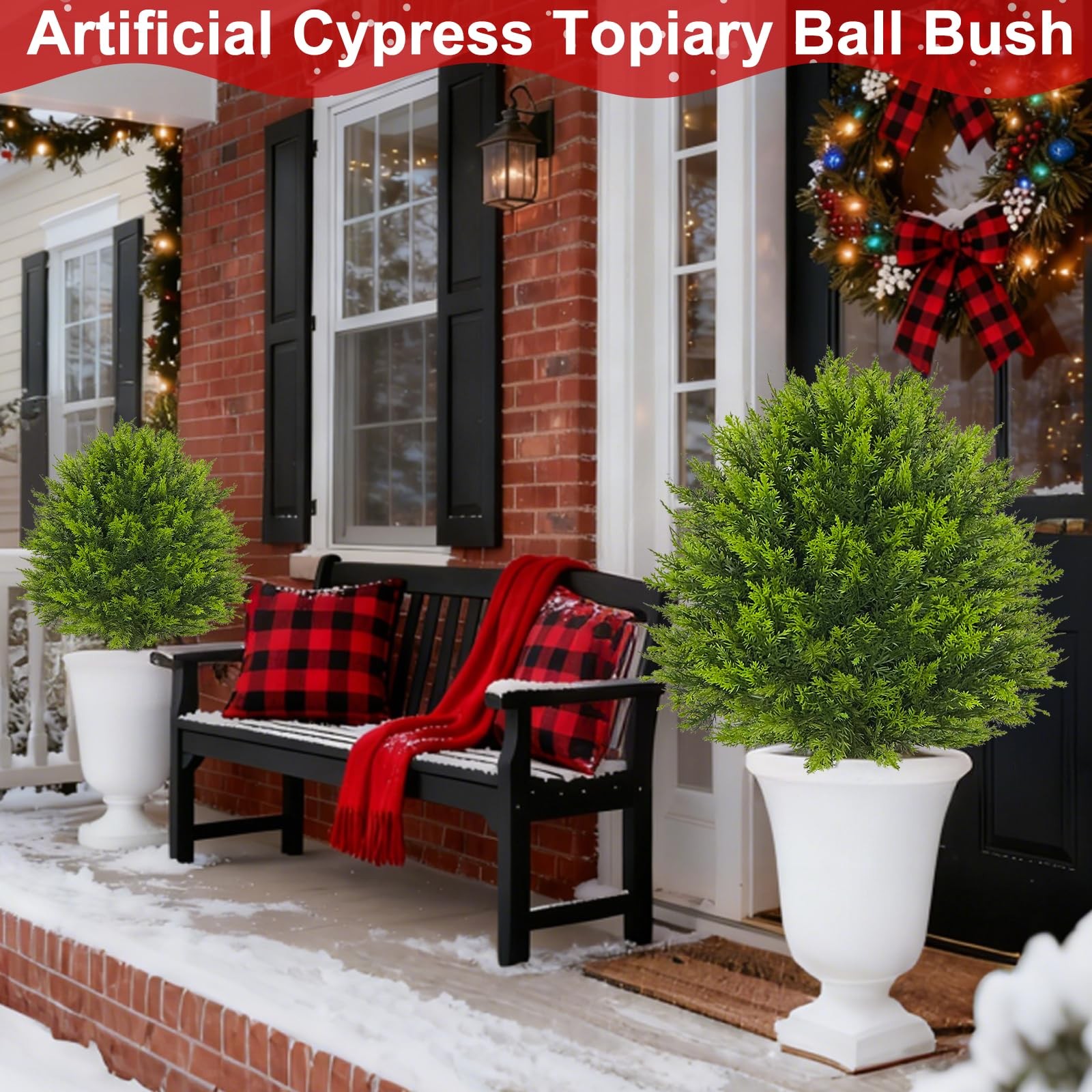 2 Pack 24”Artificial Topiary Ball Tree with Spike Soft Cypress Realistic Faux…