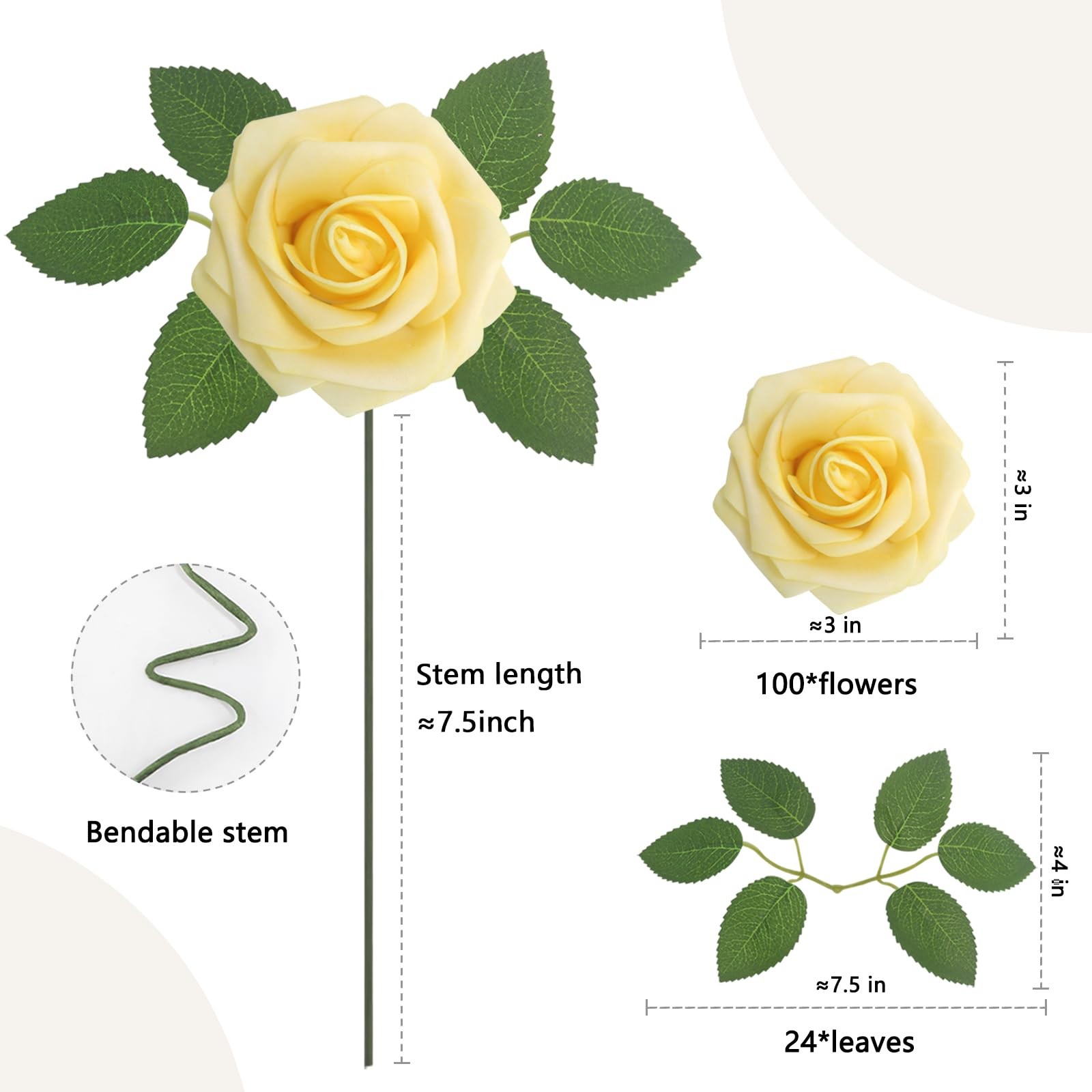 Creamy Yellow Foam Fake Roses Artificial Flowers Wedding Bridal 100 PCS