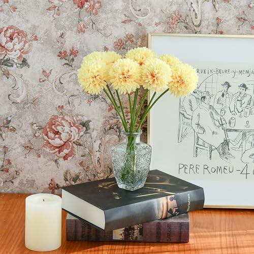 12 PCS Yellow Chrysanthemum Artificial Mums Silk Flowers Home Table Decor