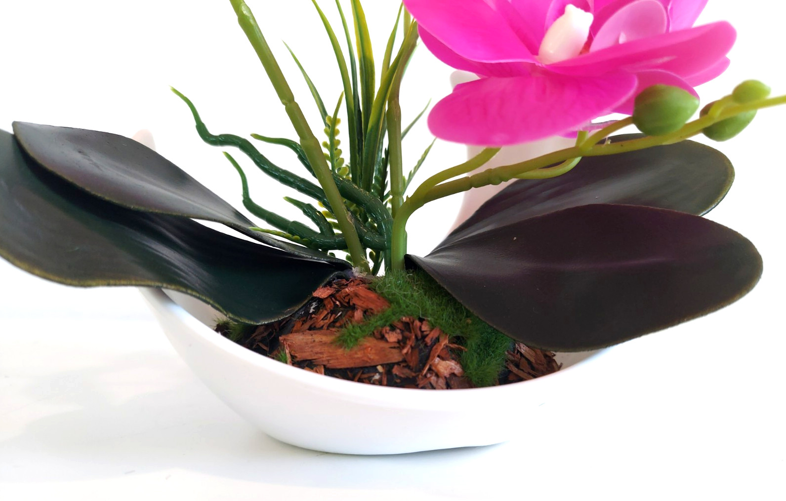 Artificial Bonsai Phalaenopsis Orchid Flower Fushia Purple Plant Potted 9.5″ H