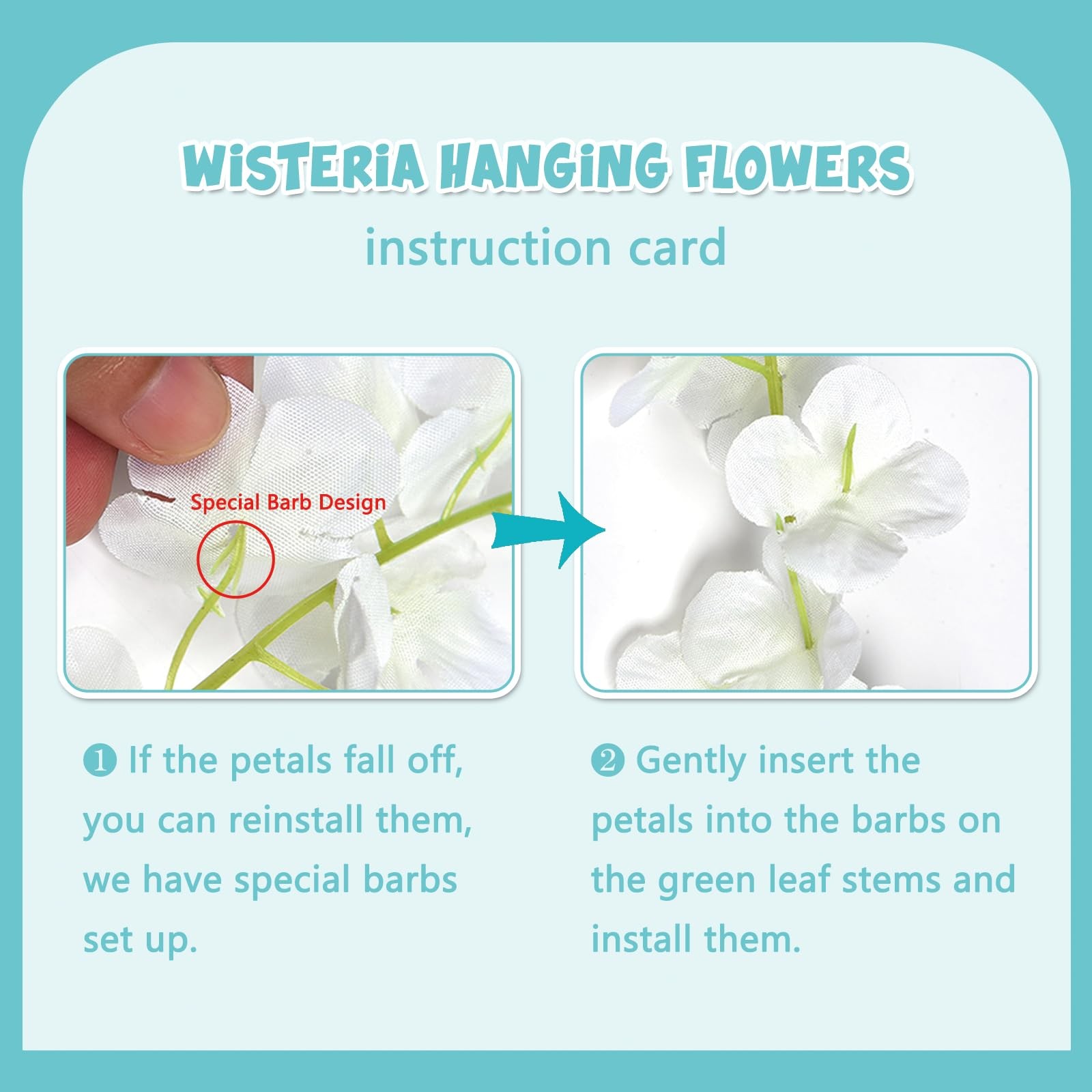Luerbi 24 Pack Teal Wisteria Hanging Flowers Garland, 3.77 Feet Artificial Fl…