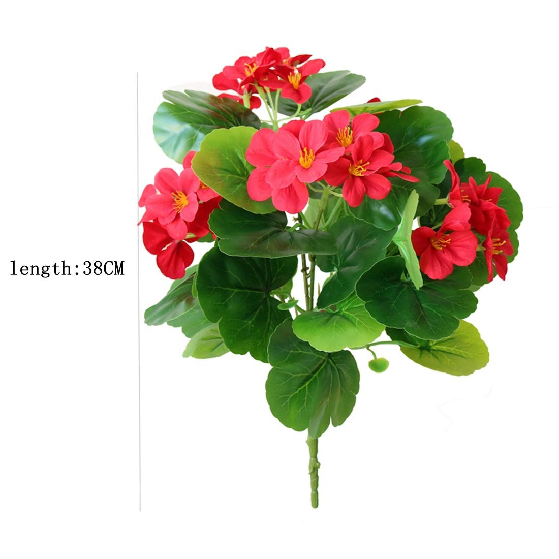 Red Artificial Geranium Bush Silk Flowers with Green Leaves for Home Garden
