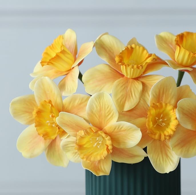 12 Stems Artificial Daffodil Flowers 16 Inch Faux Silk Daffodils Flowers Real…