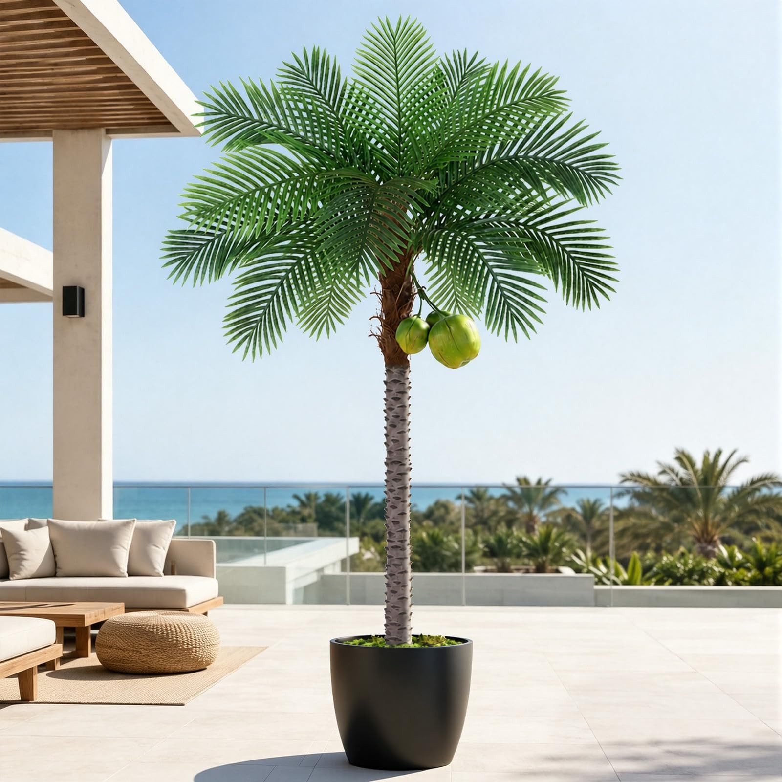 7ft Tall Artificial Phoenix Palm Tree with 3 Coconut Fruits, Large Fake Tropi…
