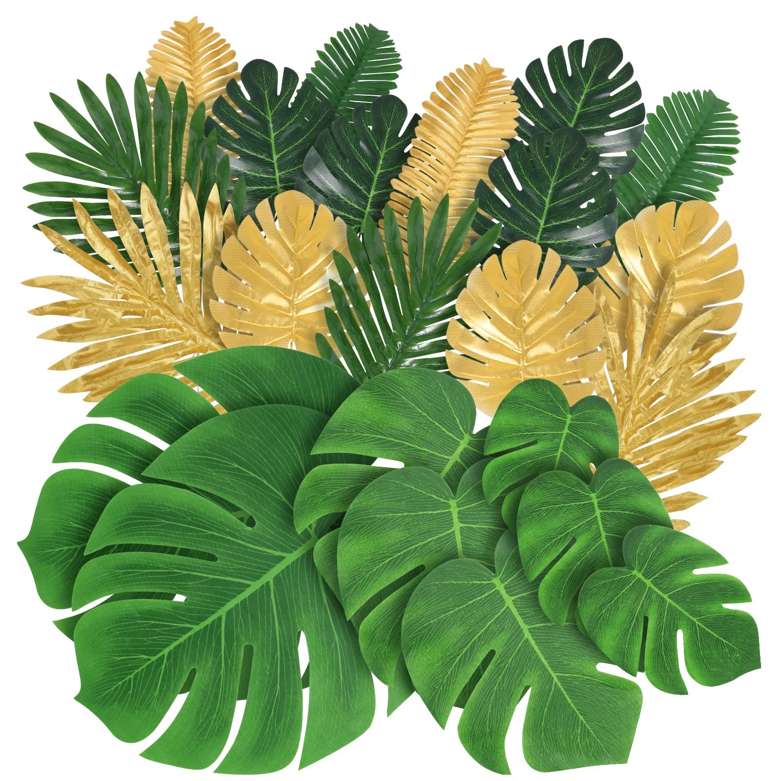 77 Pieces 9 Kinds Artificial Palm Leaves for Tropical Party Decorations Golde…