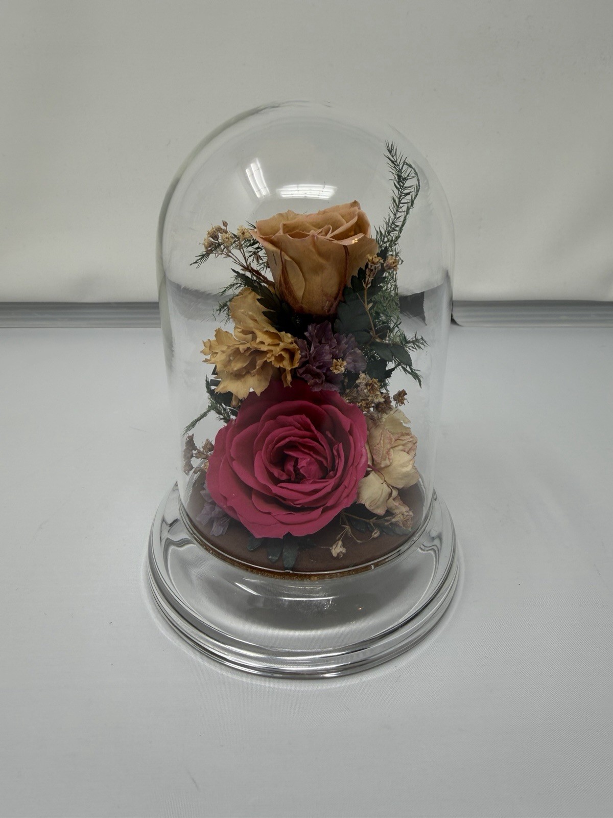 Natural Expressions Freeze Dried Rose Floral Keepsake Glass Dome Decor