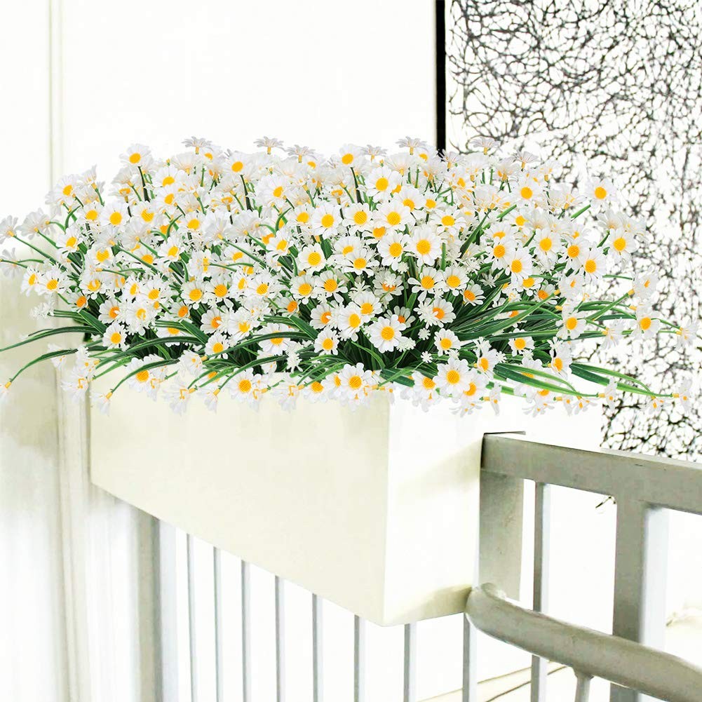 TEMCHY Artificial Daisies Flowers Outdoor UV Resistant 4 Bundles Fake Foliage
