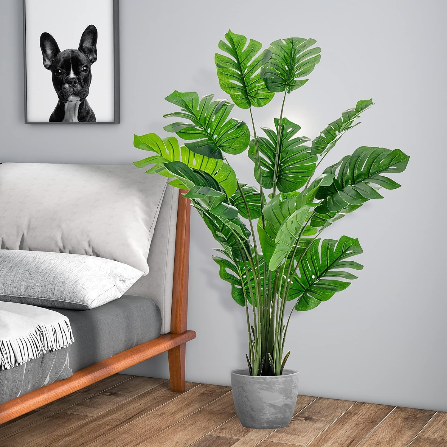 5FT Faux Monstera Plant 2-Pack with Cement Pot for Home Decor