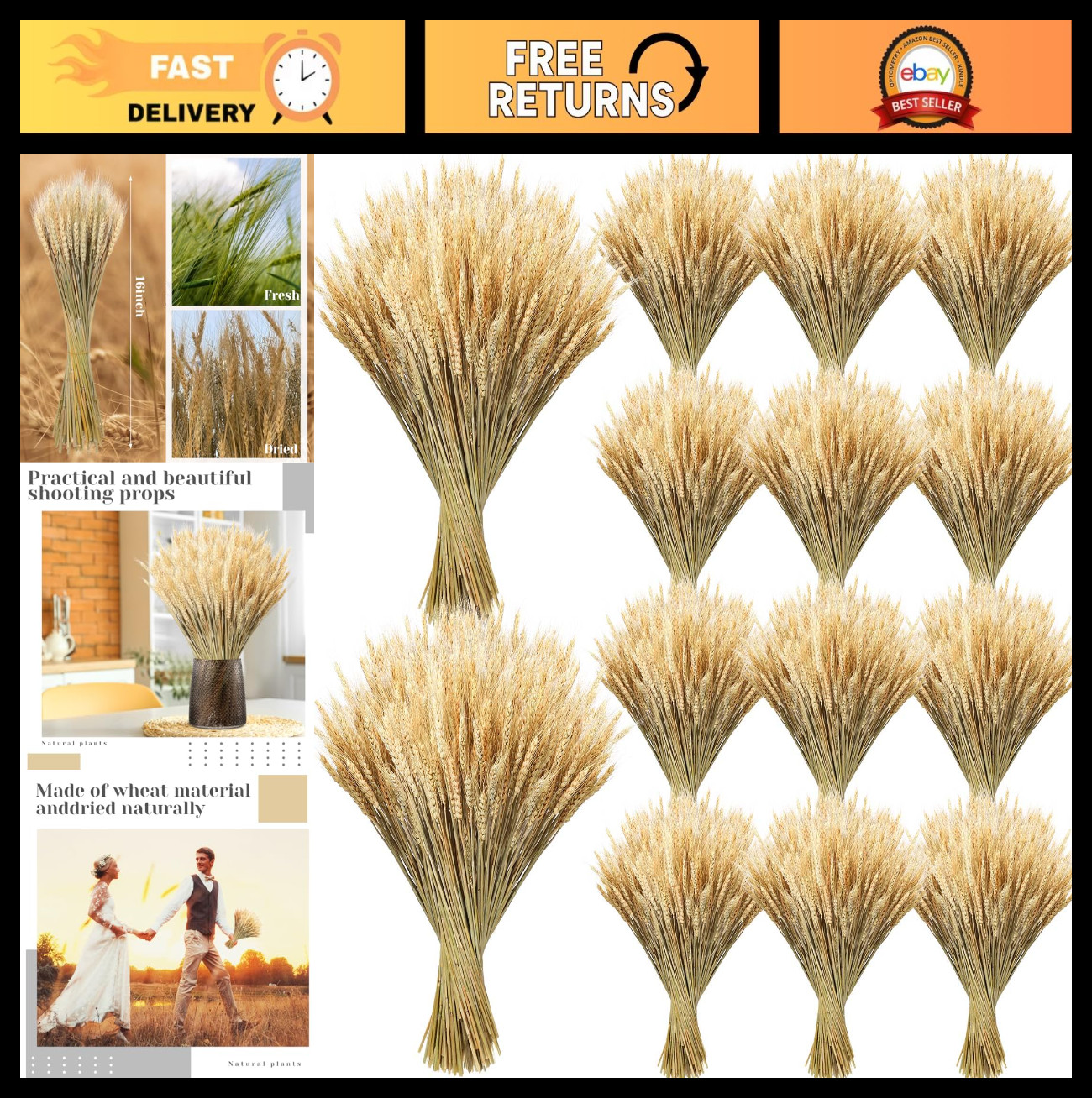Dried Wheat Stalks Bundle – 1600 Stems Natural Decor for DIY Weddings, Home Cent