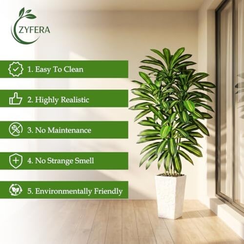 Artificial Dracaena Tree – Fake Tree with White Tall 5FT 1 Green-white Pot