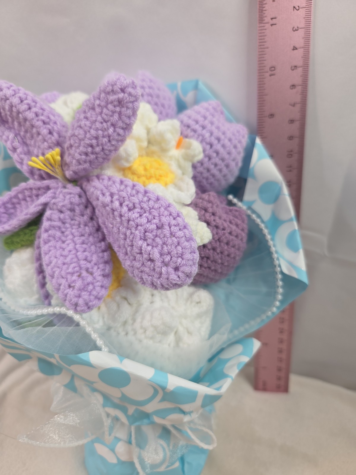 Crochet Flower Bouquet Purple Handmade Knitted Flowers Rose Tulips Bunch Bundle
