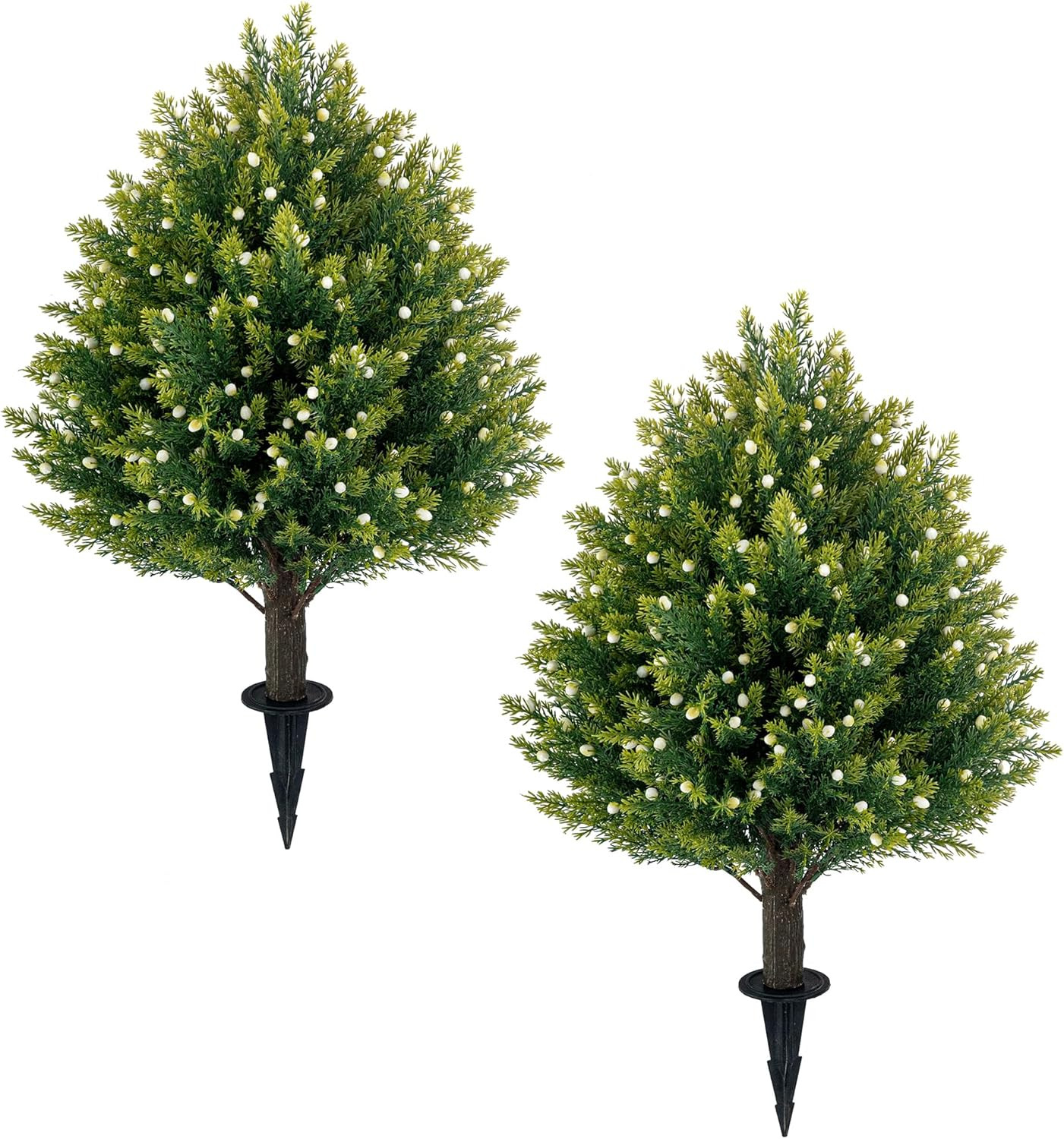 21” UV Resistant Artificial White Berry Topiary Ball Trees – 2 Pack
