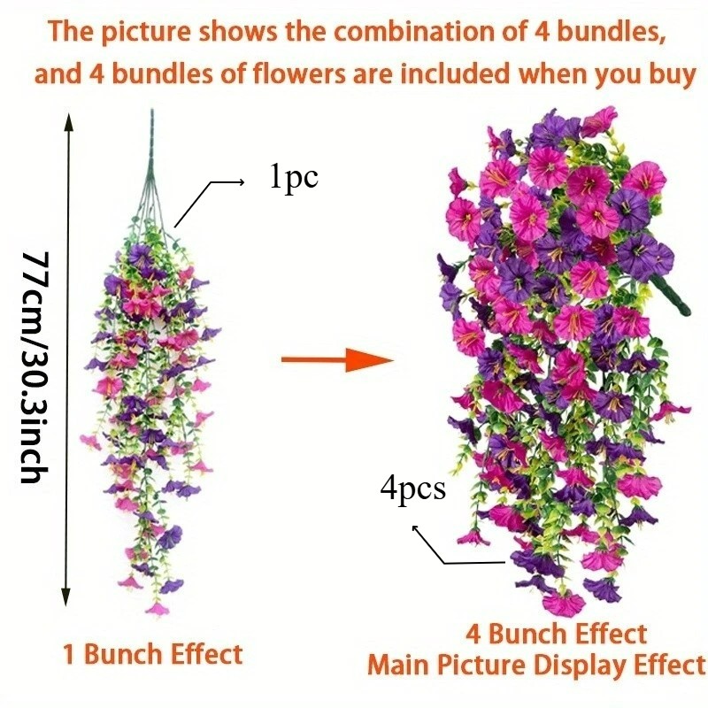 4Pcs/6Pcs Artificial Hanging Flowers Fake Vine Plant for Home Garden Wall Decor