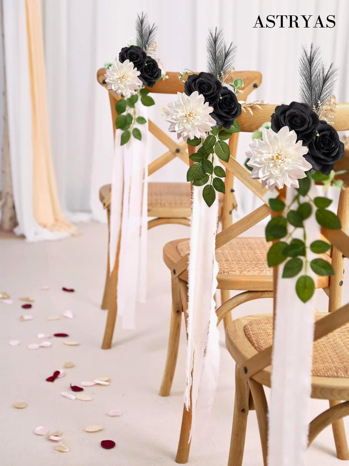 Black White Flowers Artificial Combo Set Mix Silk Flowers Dahlia Roses with S…