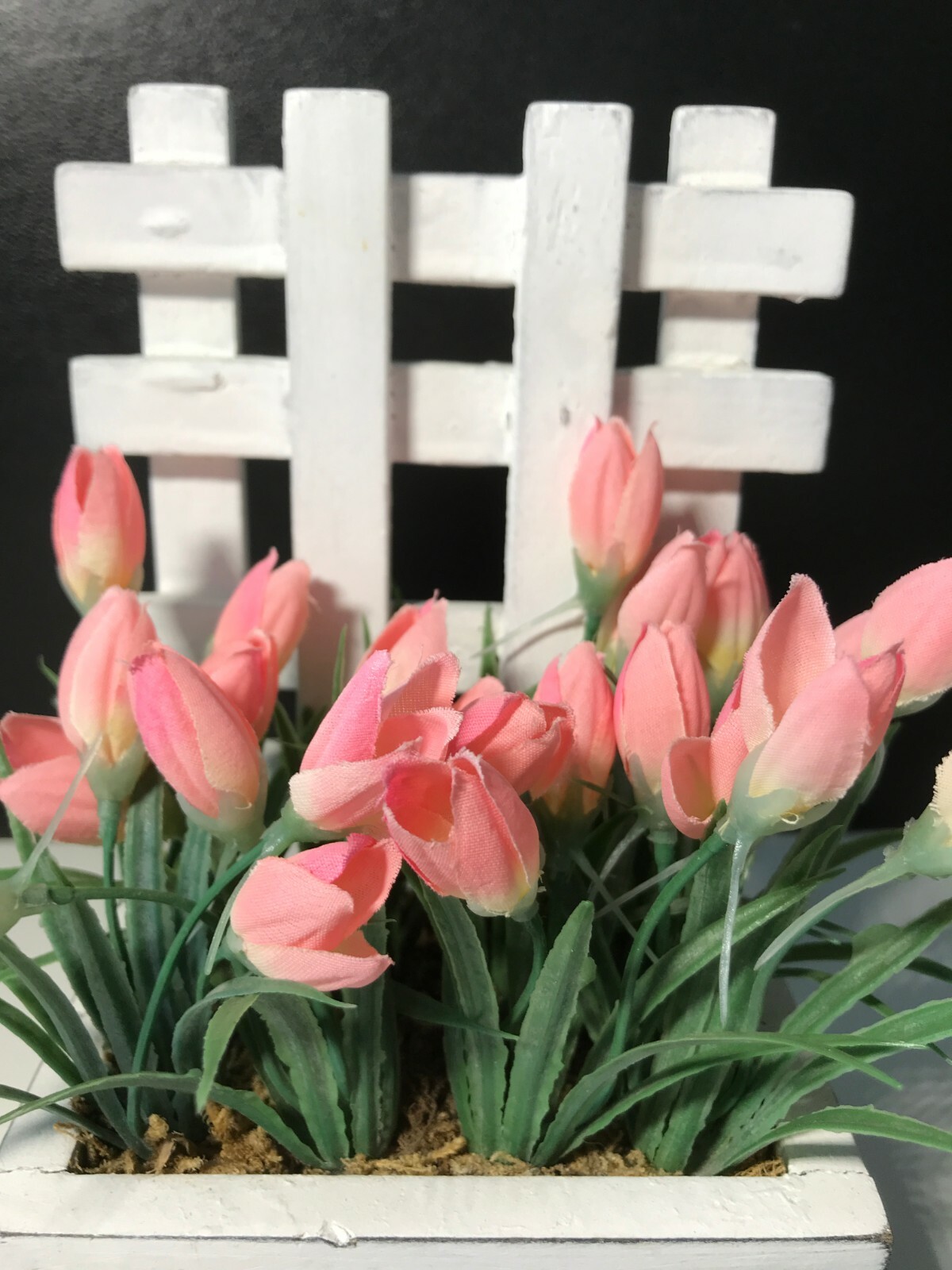 Ganz White wooden floral unit with pink flowers and plastic greens
