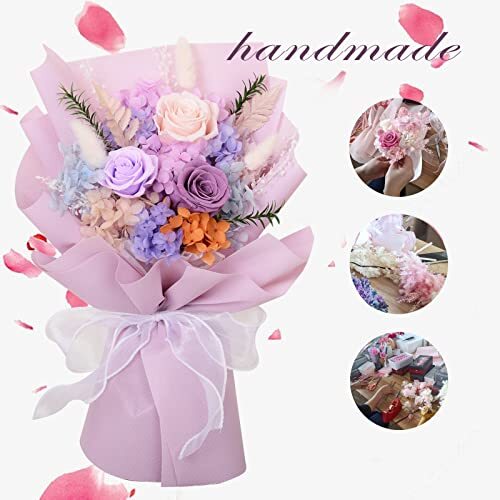Preserved Flowers Bouquet Natural Real Long Lasting Roses and Flowers, pink