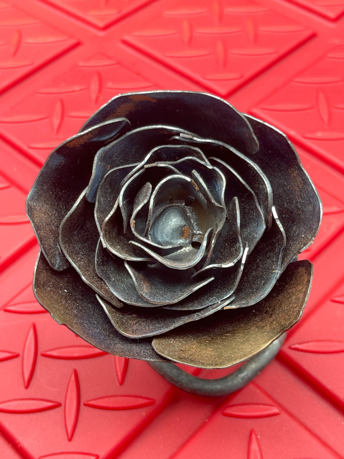 Black Metal Rose Flower Desktop Art Decor Rustic Modern Floral Sculpture