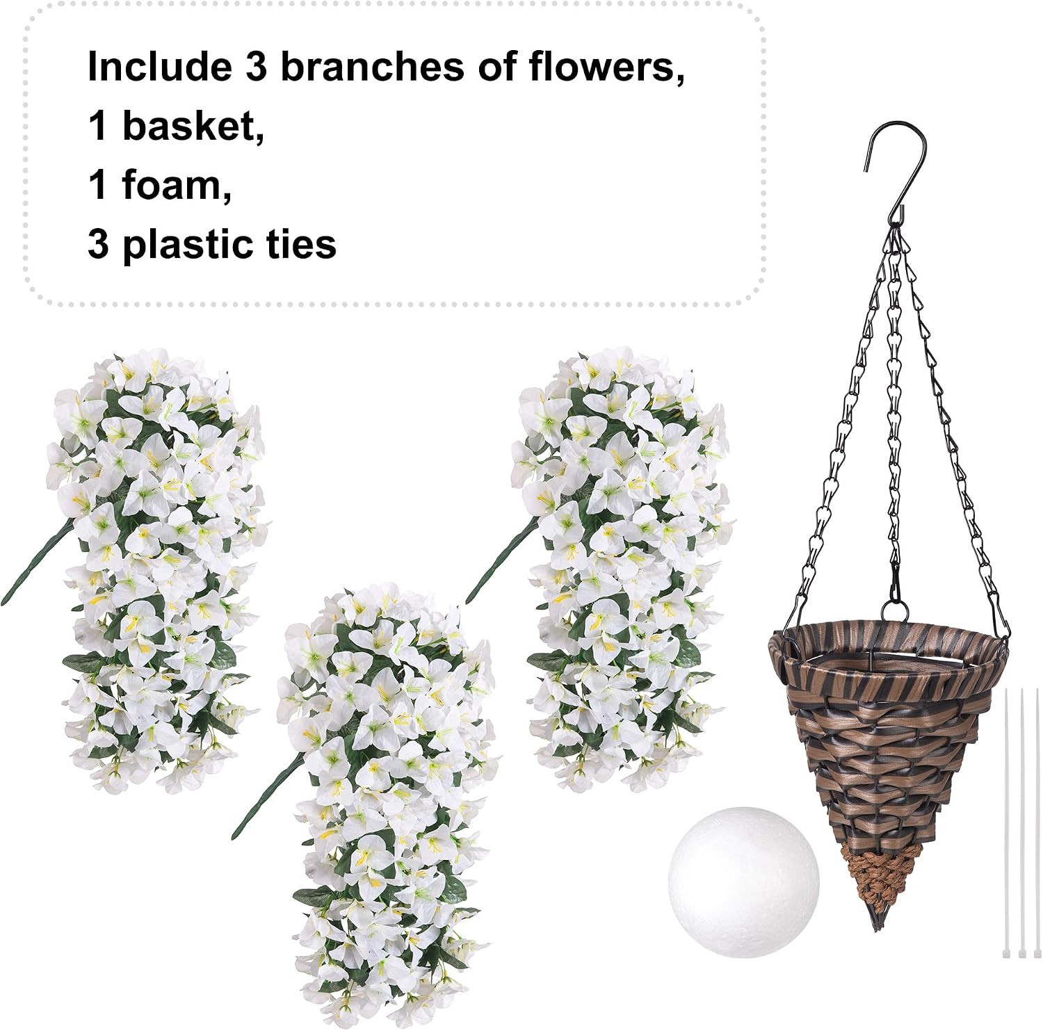 UV Resistant Bougainvillea Hanging Fake Flowers for Outdoor Decor – White