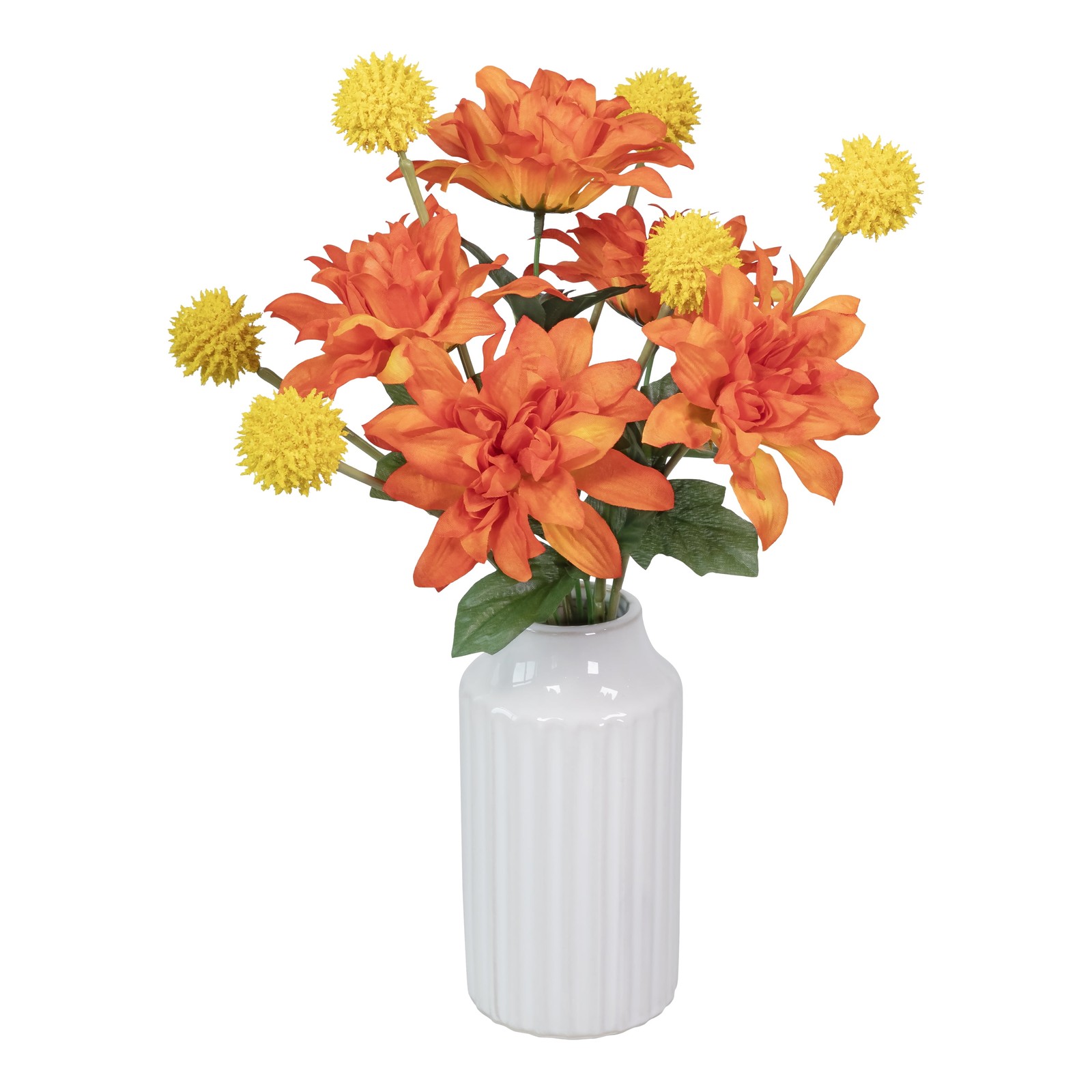 (4 pack) 13-inch Artificial Silk Orange Dahlia Flower Pick, 5 flower heads