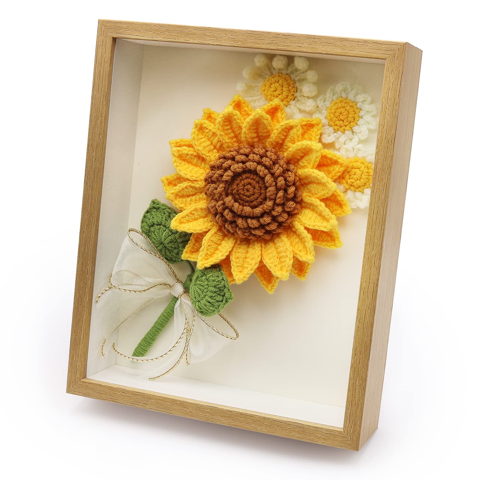 Crochet Flowers Photo Frame, Crochet Sunflower and,Daisy, Sunflower Photo Fra…