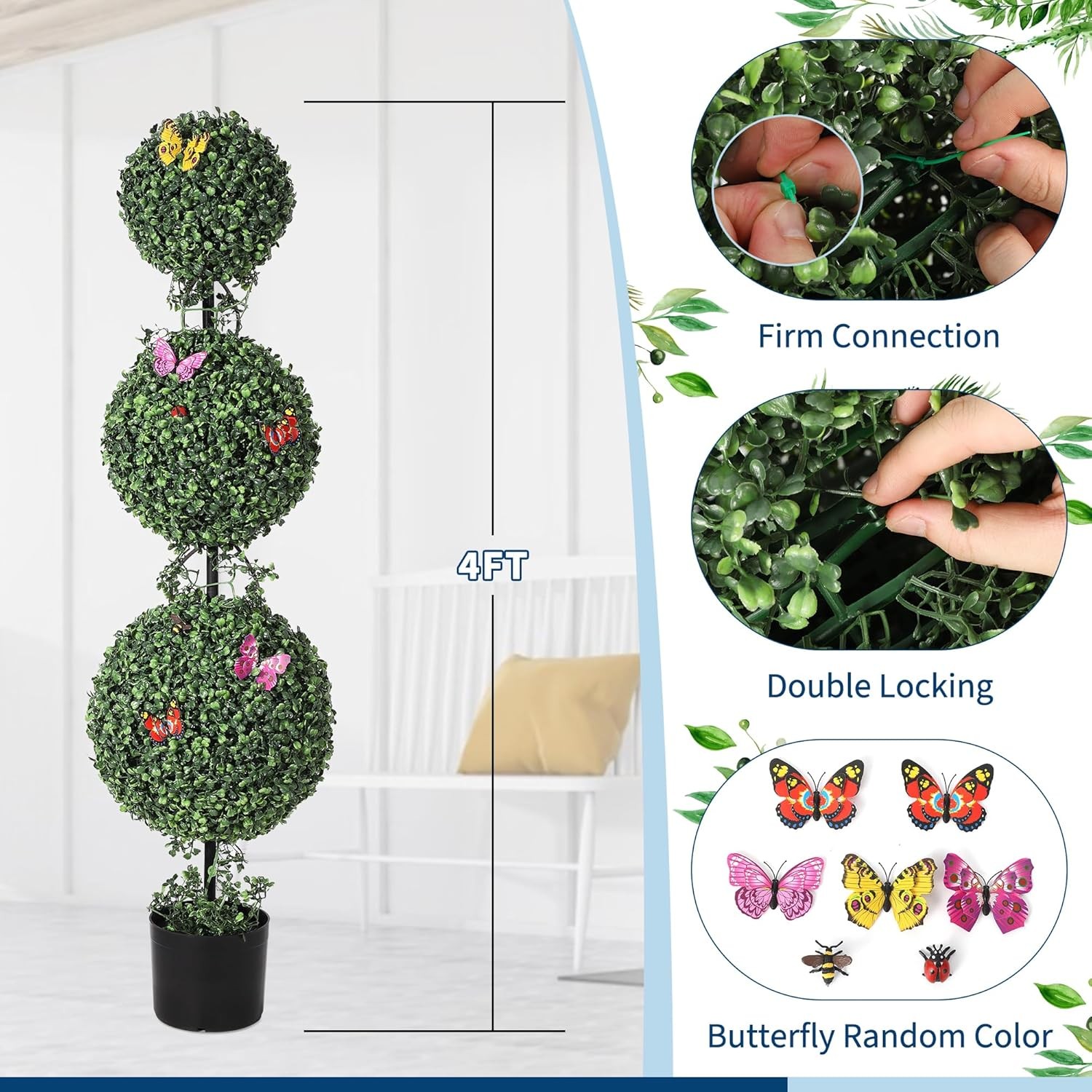 4FT Artificial Ball Topiary Trees (Set of 2) – UV Resistant Outdoor Plants