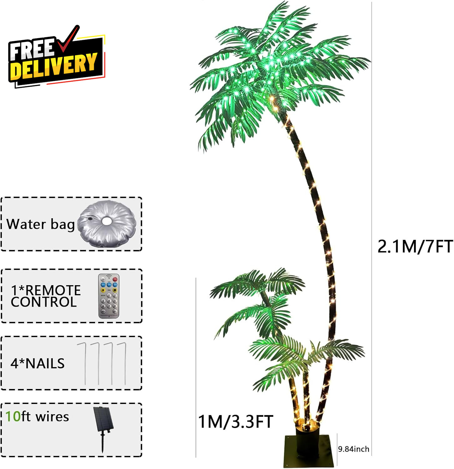 7Ft Solar Lighted Palm Tree Home Room Decor 260LED Christmas Tree 3 Trunks Ar…