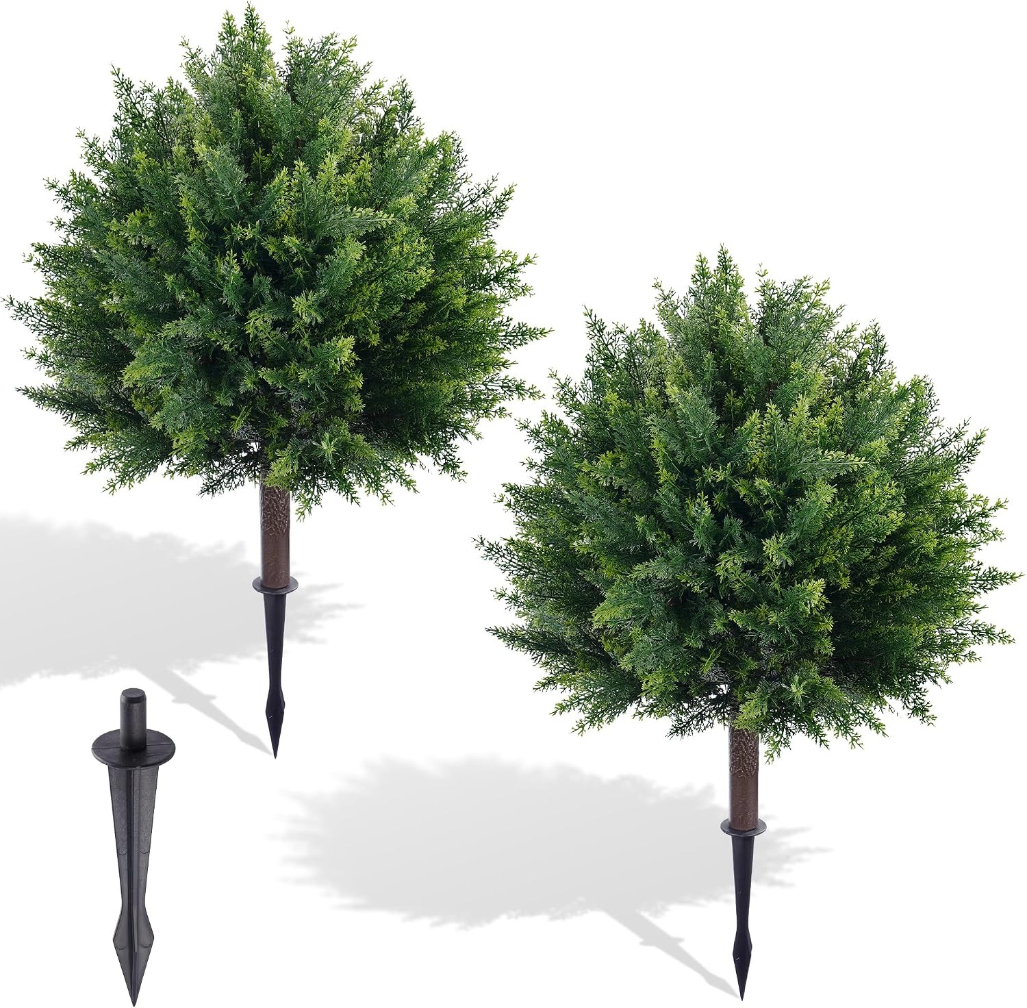 27.6” Artificial Cedar Topiary Ball Trees (2 Pack), UV Resistant Faux Evergreen