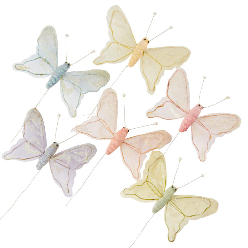 Package of 12 Pastel Glittered Artificial 4-3/4″ Butterflies
