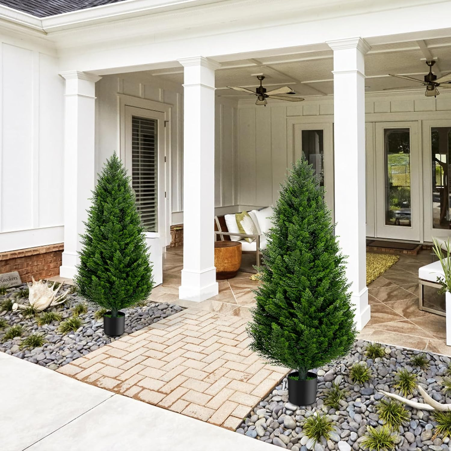 4FT Artificial Cedar Topiary Trees Set of 2，48 Inch Tall UV Protection Fake Cypr