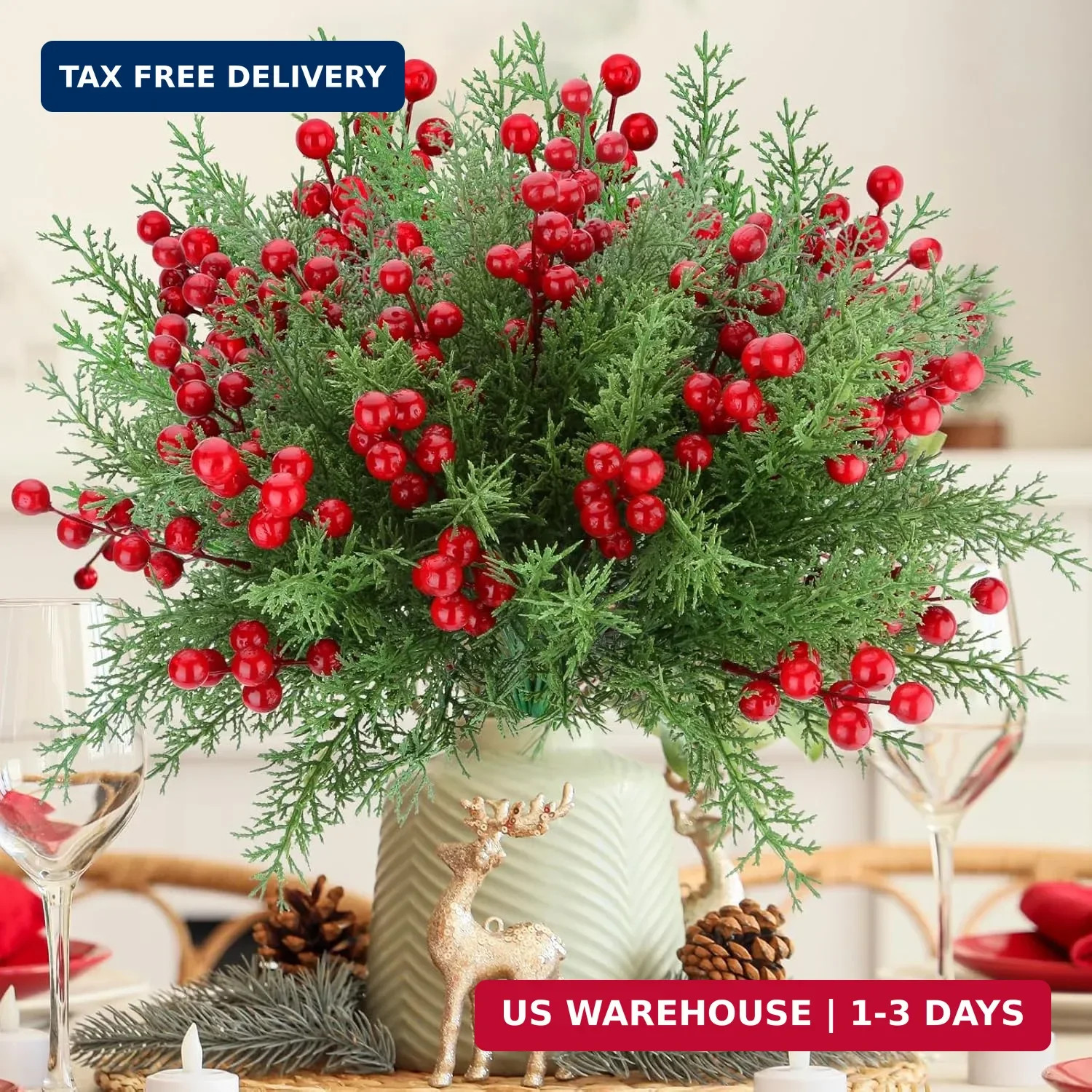 ICEROYCE 4 Bundles 140 Pcs Artificial Christmas Flowers with Red Berry Stems, Fa